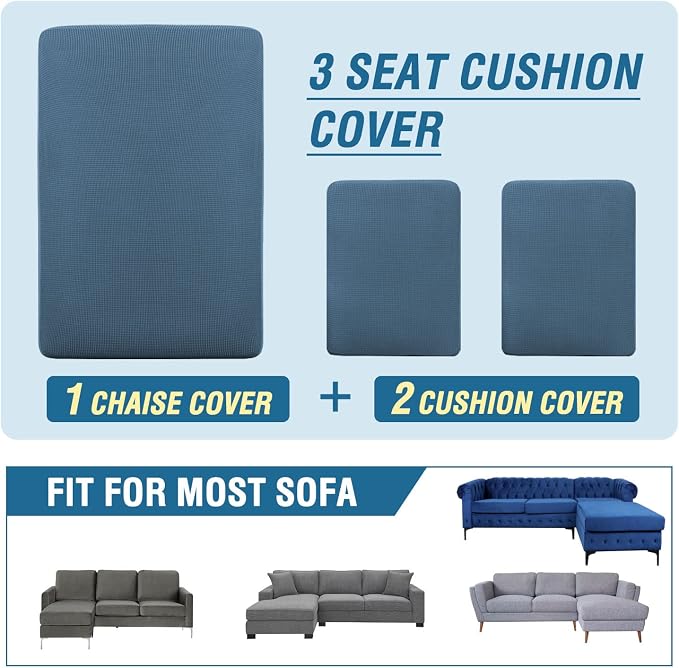 H.VERSAILTEX Sectional Couch Covers 3 Pieces Sofa Seat Cushion Covers L Shape - Image 8