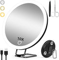 Rechargeable 6" Lighted 10x Magnifying Mirror with Suction Cups & Table Stand