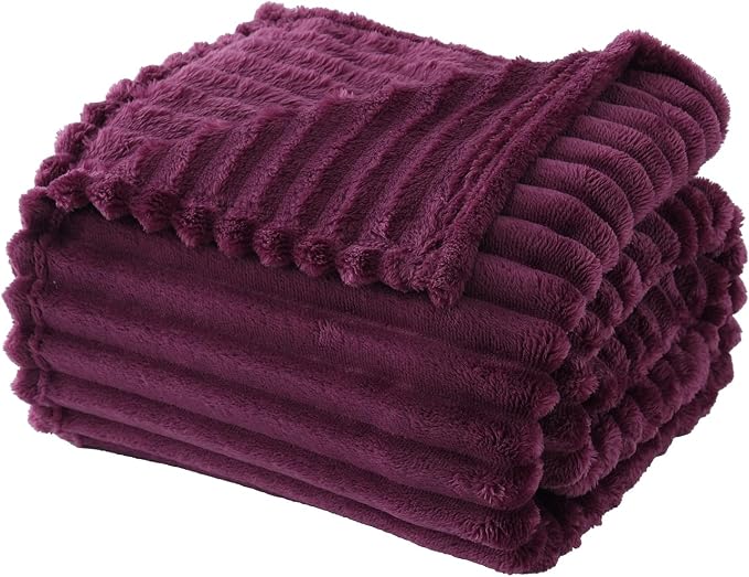 Amaranth Purple Throw Blanket for Couch Sofa 60”x80” Striped Design - Image 2