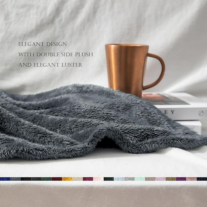 Exclusivo Mezcla Plush Fuzzy Fleece Bed Blanket Queen Size, Super Soft, Fluffy and Warm Blankets Suitable for All Seasons (Dark Grey, 90x90 Inches)