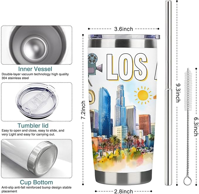 City Travel Mug for City Lover,20oz Double Wall Tumbler Vacuum Insulated Stainless Steel Coffee Cups (Los Angeles)