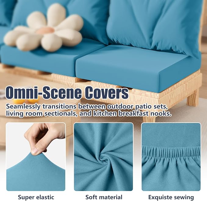 8Pcs Outdoor Cushion Covers, Stretch Patio Furniture Couch Chair Slipcovers | - Image 4