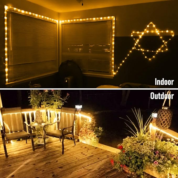 JMEXSUSS 2 Pack Battery Operated Rope Lights Warm White - Outdoor Waterproof, 200LED 66ft 8 Modes Battery Powered String Lights Outdoor with Remote for Camping Tent Trampoline Christmas Decorations