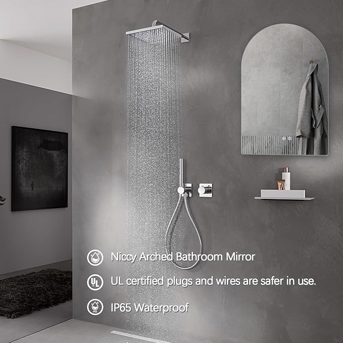 Niccy Arched LED Bathroom Mirror, 48x30 Inch Arch Frameless Backlit Mirrors for Wall Arched Lighted Vanity Mirrors Defogger and 3 Color, Explosion-Proof, HD Glass and IP65 Waterproof