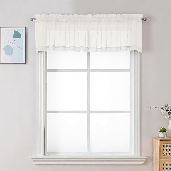 Chyhomenyc Ivory Sheer Valance for Windows, 2 Pack | Light Filtering Voile Soft by Chyhomenyc