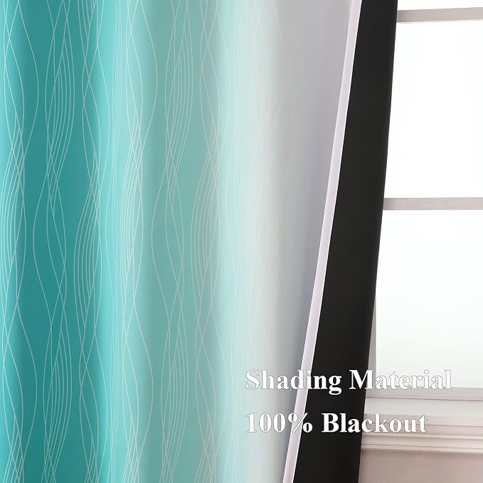Teal and Grayish White Ombre Blackout Curtains - Image 5