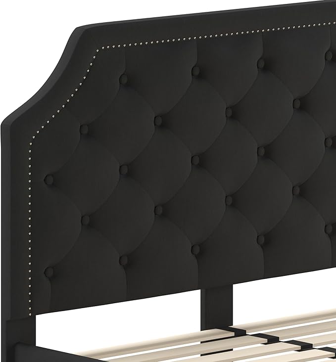 Flash Furniture Brighton Queen Size Tufted Upholstered Platform Bed in Black Fabric
