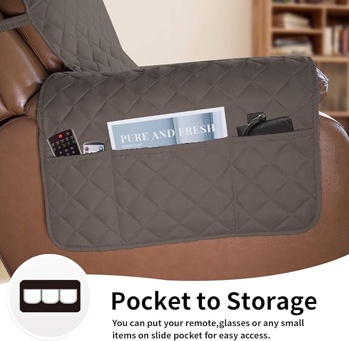 Easy-Going Reversible Couch Cover, Oversized Recliner, Taupe/Ivory | Machine - Image 3