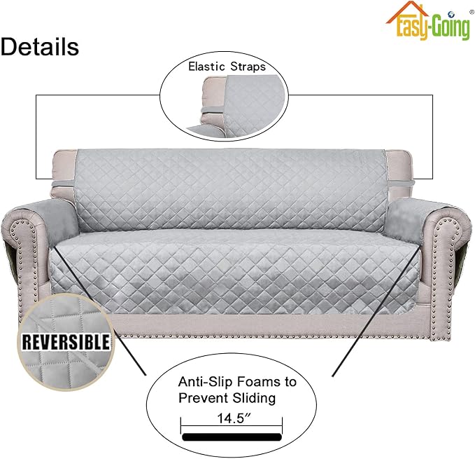 Easy-Going Reversible Couch Cover, 3 Cushion Sofa, Light Gray/Light Gray | - Image 3