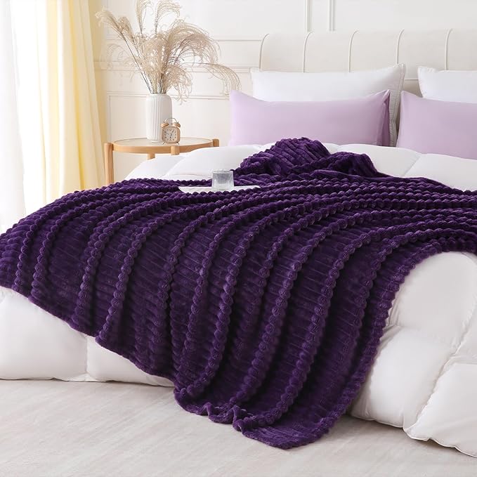 Deep Purple Throw Blanket for Couch Sofa 108"x90" Striped Design | Fleece by Unknown