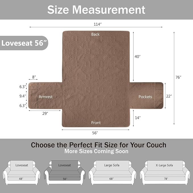 Toffee Loveseat Covers 2 Cushion Couch, Water-Repellent Sofa Cover - Image 6