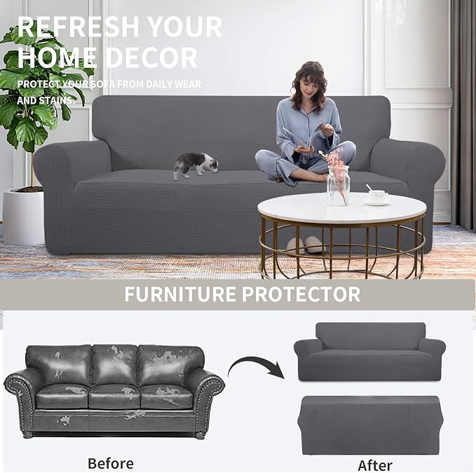 Easy-Going Stretch Oversized Sofa Couch Slipcover Washable Gray | 1-Piece Extra - Image 4