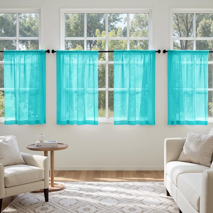 MIULEE Turquoise Sheer Curtains 63 Inches Long 4 Panels 42 x 63 Inches | Light - Image 4