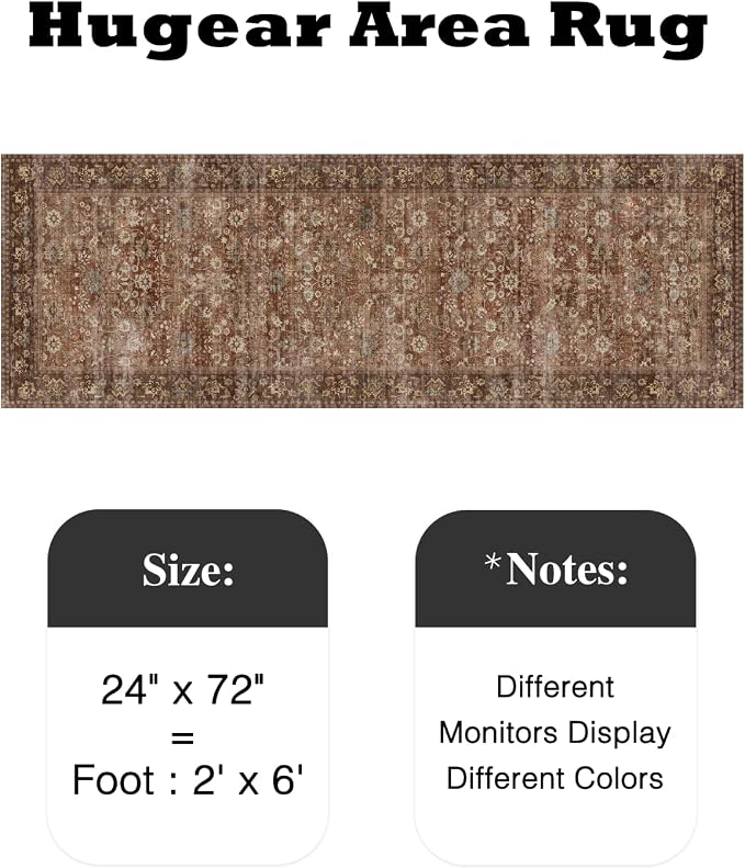 2x6 Brick Red Vintage Floral Washable Runner Rug - Image 2
