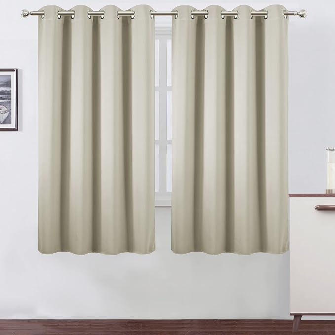 Light Beige Blackout Curtains 66 x 63 Inch Length/Set of 2 Curtain by Lemomo