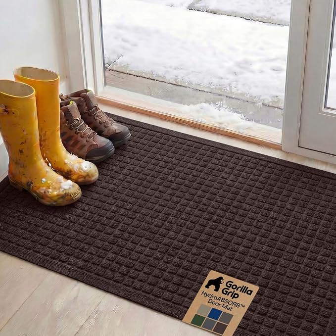 GORILLA GRIP® Ultra Absorbent Front Door Mat Outside Entrance, Traps Dirt and by Unknown