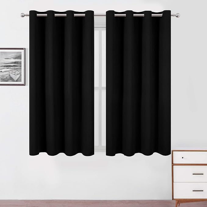 Black Blackout Curtains 52 x 63 Inch Length/Set of 2 Curtain Panels/Thermal by Lemomo