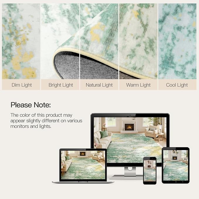 9x12 Area Rug for Living Room, Abstract Washable Large Rugs, Light Green | Soft - Image 9