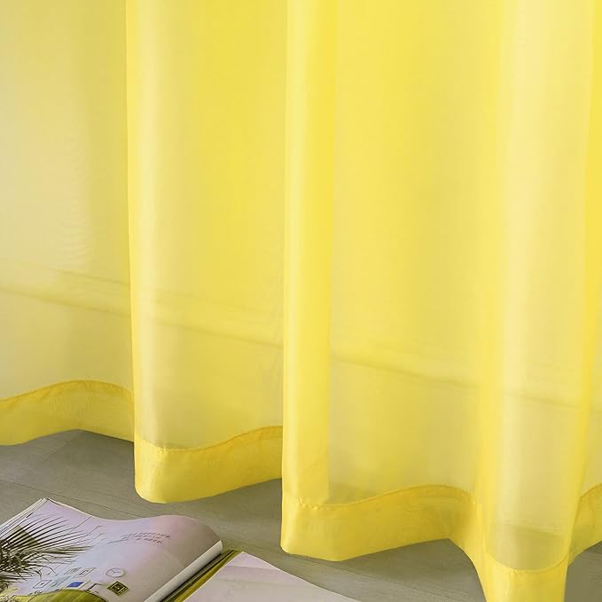 Yellow Curtains 108 Inches Long for Bedroom 2 Panels Grommet Voile Drapes Semi Sheer Light Filtering Sliding Glass Door Curtains for Floor Length Windows Patio Living Room Wide 52x108 Inch Length