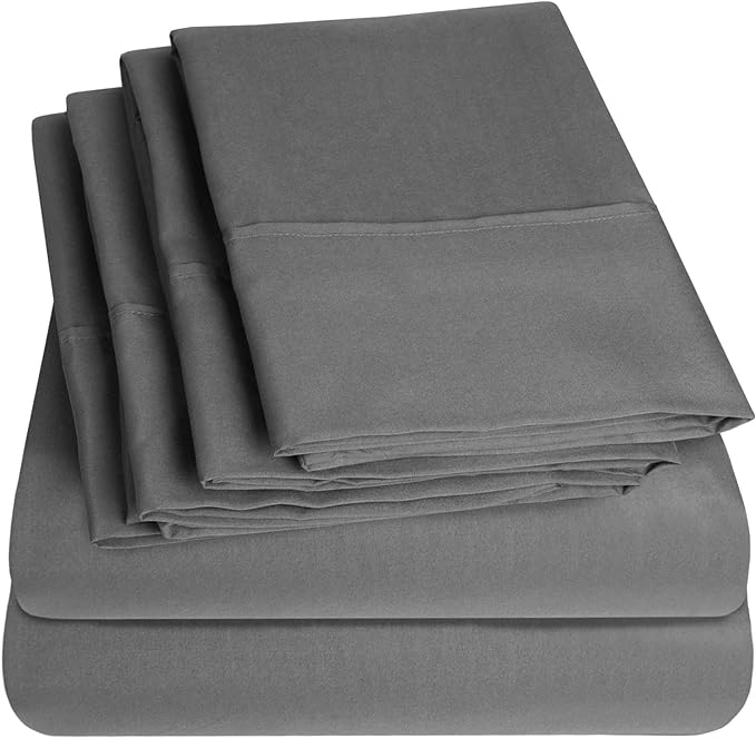 Full Size Bed Sheets - 6 Piece 1500 Supreme Collection Fine Brushed Microfiber Deep Pocket Full Sheet Set Bedding - 2 Extra Pillow Cases, Great Value, Full, Gray