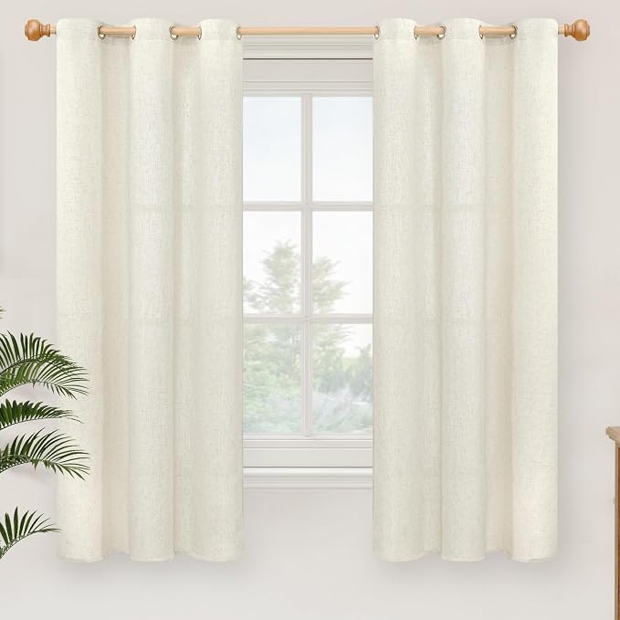 YoungsTex Linen Semi Sheer Curtains 63 Inch Length 2 Panels Set by YoungsTex