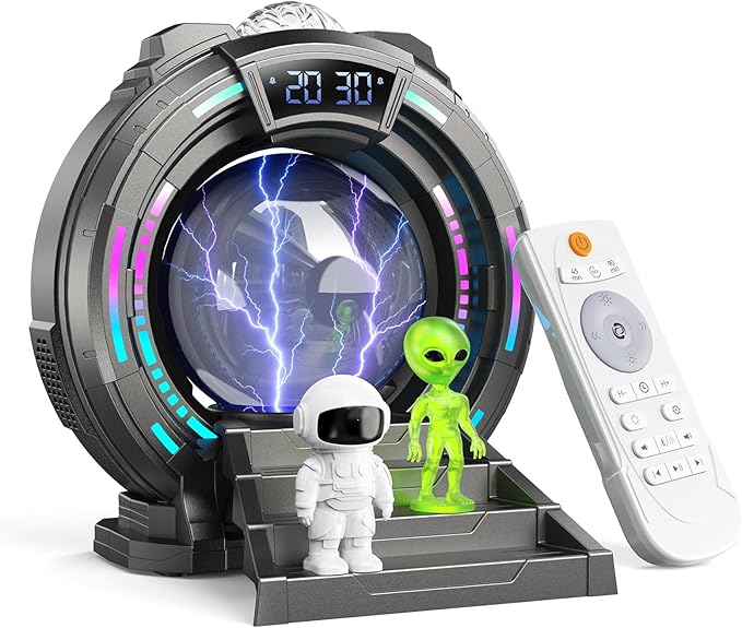 Galaxy Northern Lights Projector Plasma Ball, Night Light Aurora Projector for Kids with White Noise Alarm Clock, Kids Room Decor with Music, Christmas Gifts for Boys Teens