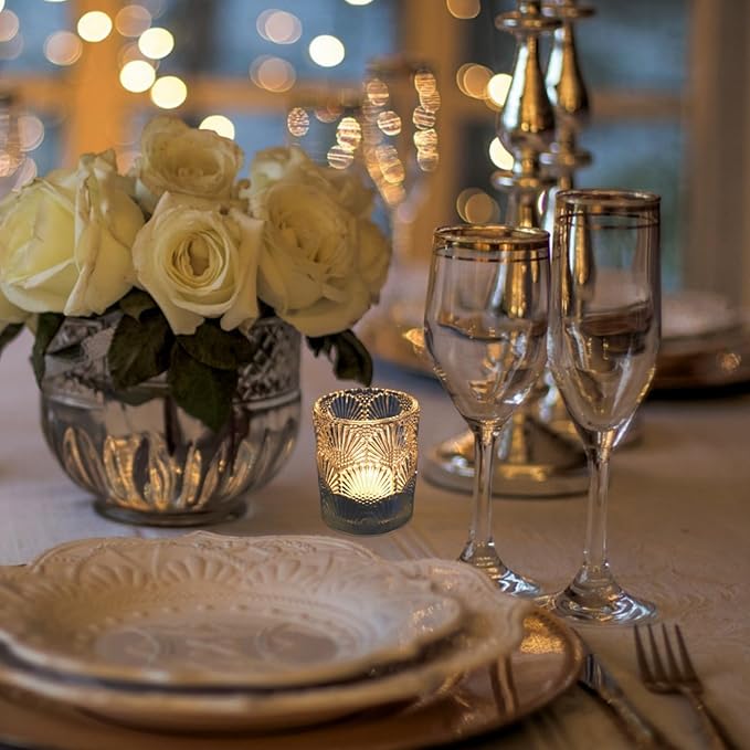 Woho 24pcs Clear Votive Candle Holders, Glass Tea Lights Candle Holder for Wedding Table Centerpiece, Vintage Tealight Candle Holder Decor for Anniversary, Bridal Shower Christmas Party