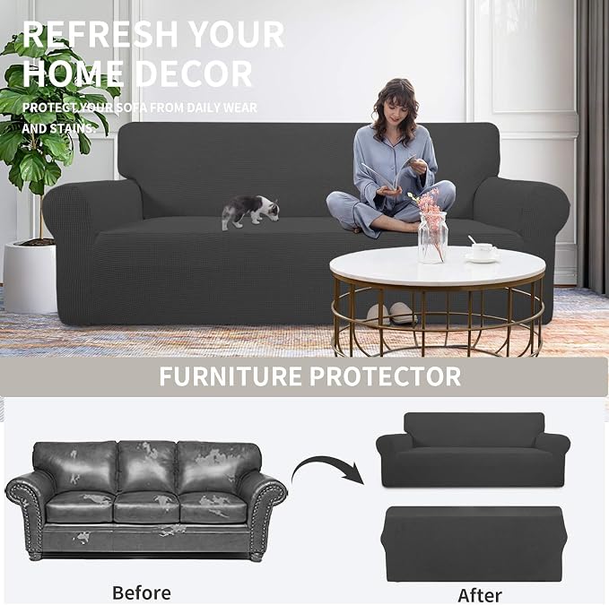 Easy-Going Stretch Loveseat Couch Covers Washable Dark Gray | 1-Piece Loveseat - Image 4