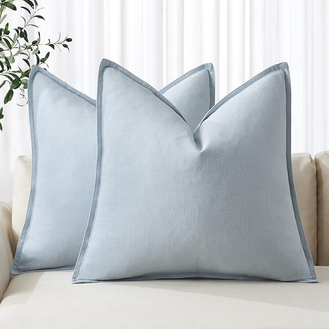 MIULEE Decorative Linen Pillow Covers 20x20 Inch Light Blue | Boho Farmhouse​ by MIULEE