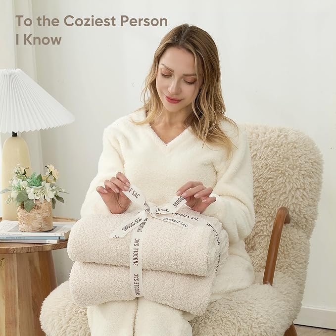 Snuggle Sac Buttery Ivory Bedding Blanket Twin Size 60x80, Super Soft Warm Cozy - Image 7