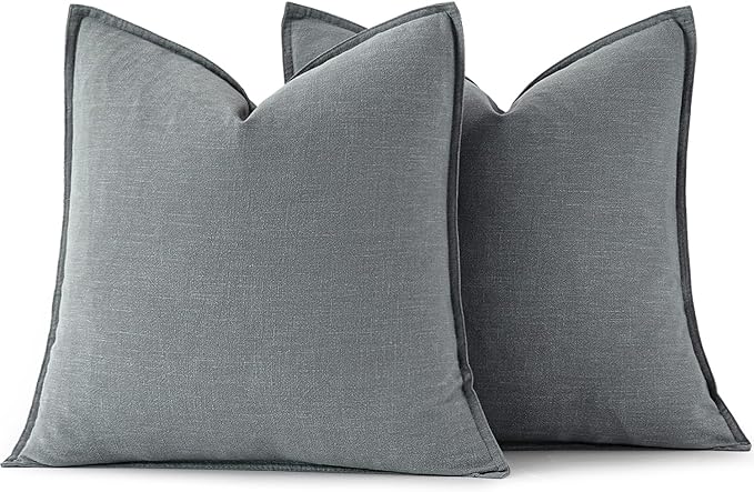 MIULEE Decorative Linen Euro Sham Pillow Covers 26x26 Gray | Boho Farmhouse​ - Image 6