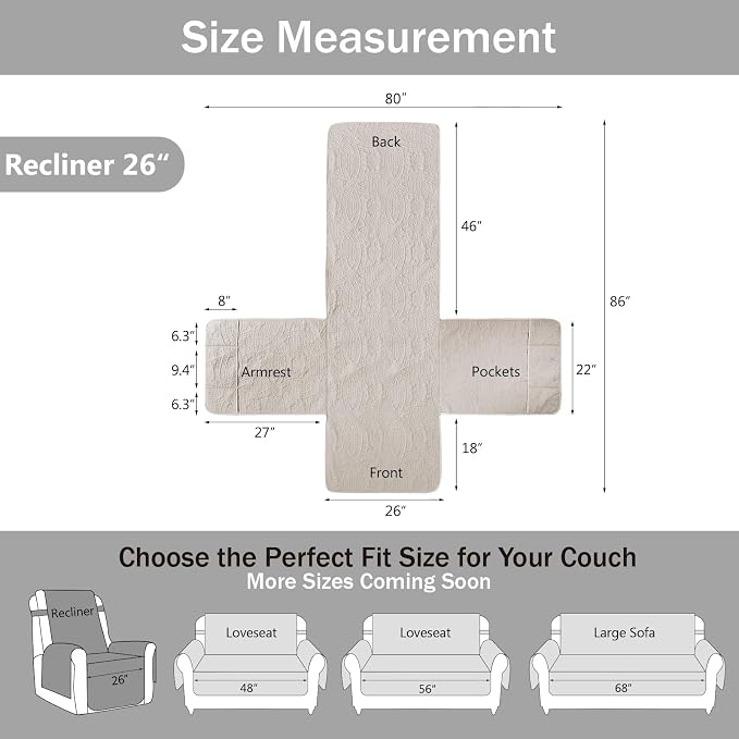 Brown Recliner TV Chair Covers, Quilted Décor Water-Repellent Medium Lazy Boy - Image 7