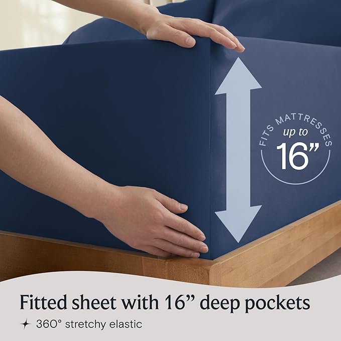 LuxClub Twin Sheets - Soft Kids Bed for Boys and Girls, 3 PC Deep Pockets Wrinkle Free Fitted Machine Washable Hotel Bedding Silky Soft- Navy