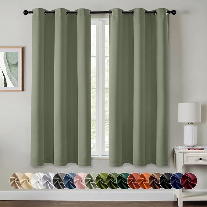 MIULEE Blackout Curtains for Bedroom 2 Panels 40 x 63 Inch Long Sage | Thermal by MIULEE