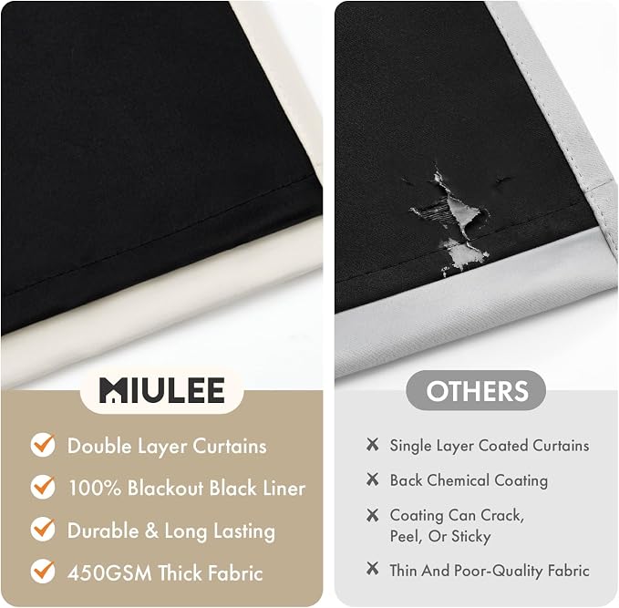 MIULEE Cream 100% Blackout Curtains - Image 4