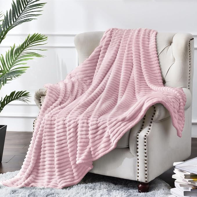 BEDELITE 3D Ribbed Cherry Blossom Fleece Twin Blanket - Image 2