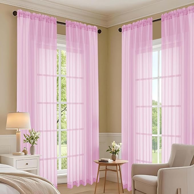 Light Pink Sheer Curtains 63 Inches Long 2 Panels Set, Light Filtering Sheer - Image 7