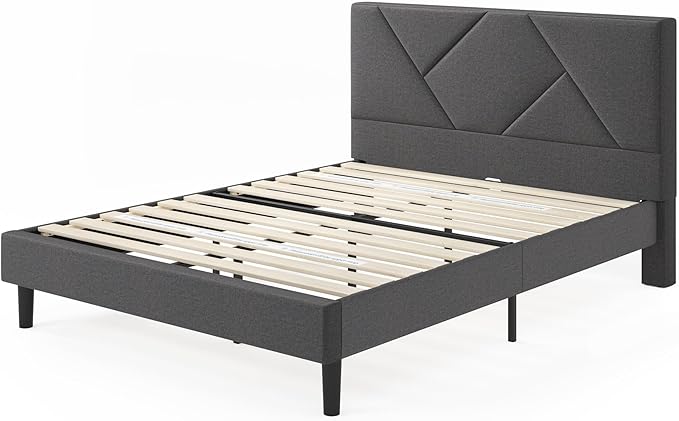 ZINUS Judy Upholstered Platform Bed Frame, Mattress Foundation, Wood Slat Support, No Box Spring Needed, Eco Friendly WonderBox (TM), Easy Assembly, Dark Grey, Queen