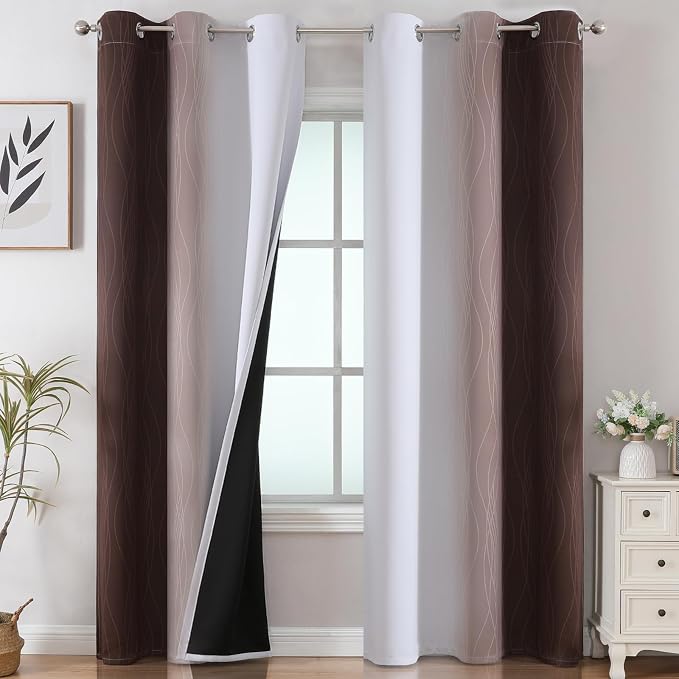 Brown and Greyish White Blackout Curtains 42Wx84L 2 Panels | Ombre Curtains by ESTELARTEXTILER