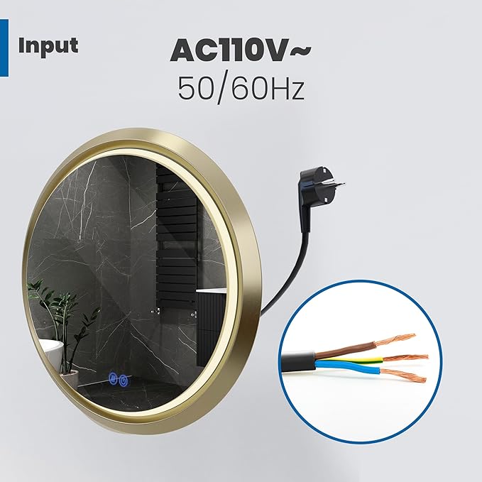 Circle LED Mirror for Bathroom, Anti-Fog & Dimmable Touch Switch, 32 inches, Gold