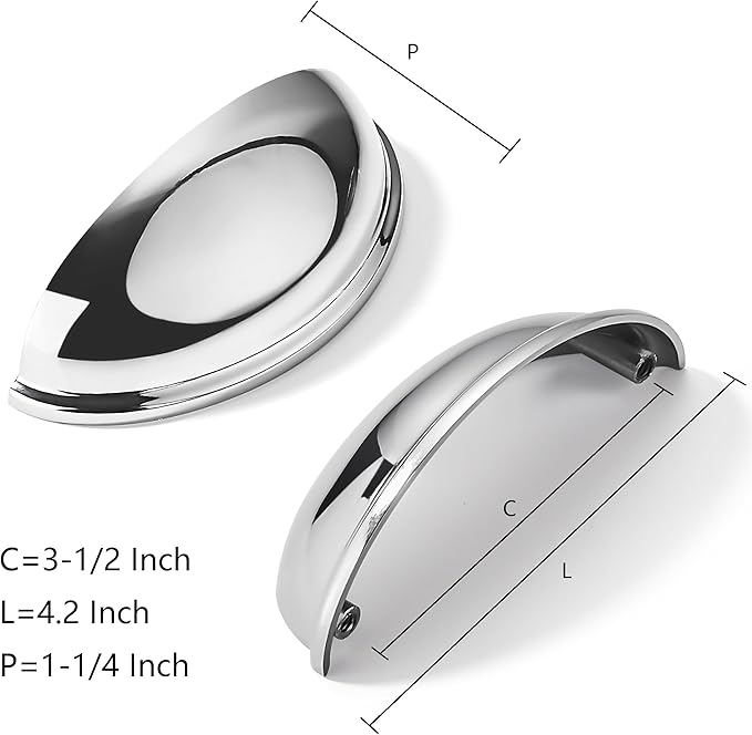 khtumeware 10 Pack 3-1/2" Drawer Pulls Polished Chrome Cabinet Cup Pulls Kitchen Hardware Cabinet Handles Drawer Handles Knobs 3.5 inch Hole Center