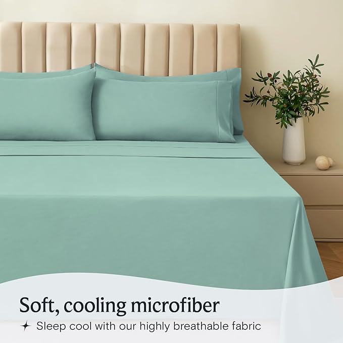 LuxClub 4 PC Full Sheet Set, Breathable Luxury Bed Sheets, Deep Pockets Wrinkle Free Cooling Bed Sheets Machine Washable Hotel Bedding Silky Soft - Light Teal Full