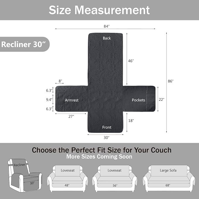 Large Black Recliner Chair Covers, Quilted Décor Water-Repellent Lazy Boy Chair - Image 6