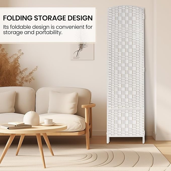 Rose Home Fashion Room Divider, 6 ft Tall Room Dividers and Folding Privacy Screens, 16in Privacy Screen 4 Panel White Space Temporary Wall Foldable Partition Separation