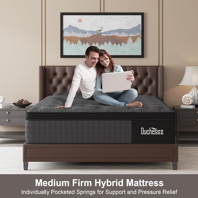 Twin Mattress, 10 Inch Hybrid Mattresses Black with Gel Memory Foam and Individually Pocket Innerspring Euro Top Medium Firm for Motion Isolation, Edge Support, 100 Night Trial