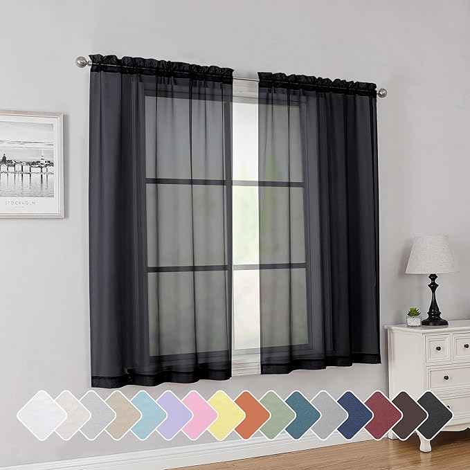 Simplebrand Rod Pocket Top Solid Voile Sheer Curtains by Simplebrand