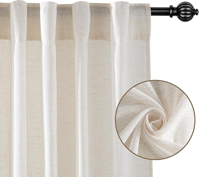 RYB HOME Sheer Curtains 102 inches, Extra Long Floor to Ceiling Curtains | Half - Image 7