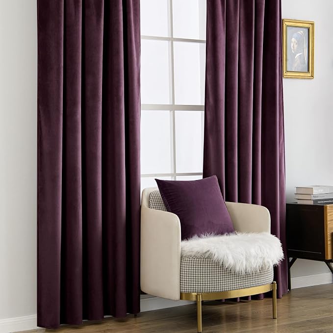 MIULEE Dark Purple Velvet Curtains 52x108 inches Luxury Blackout Curtains | - Image 7