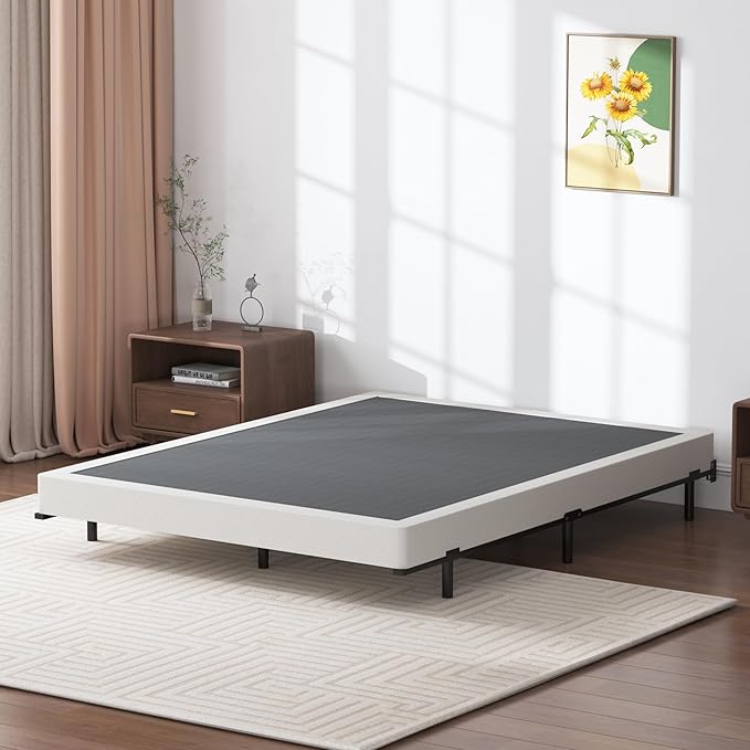 Box Spring Full 5 Inch Low Profile Heavy Duty Metal Mattress Foundation with Easy Clean Fabric Bed Cover, Non-Slip, No Noise, Easy Assembly