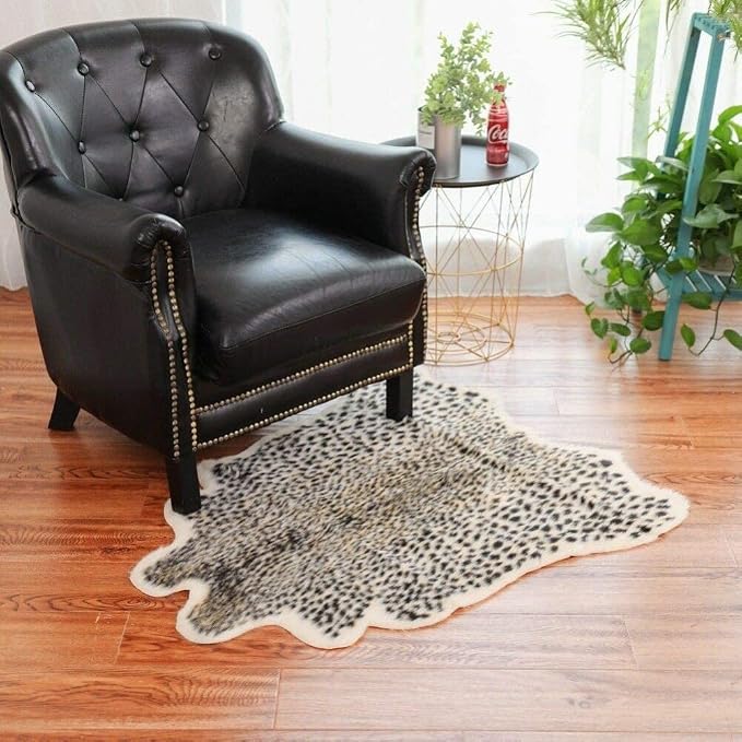 Leopard Print Area Rug Faux Cowhide Skin Fur Non-Slip Cheetah Rug Small Accent - Image 6